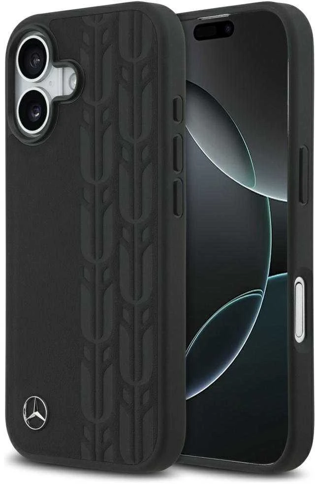 Original dėklas MERCEDES Leather Laurel Leaves MagSafe skirtas Apple iPhone 17 juodos spalvos