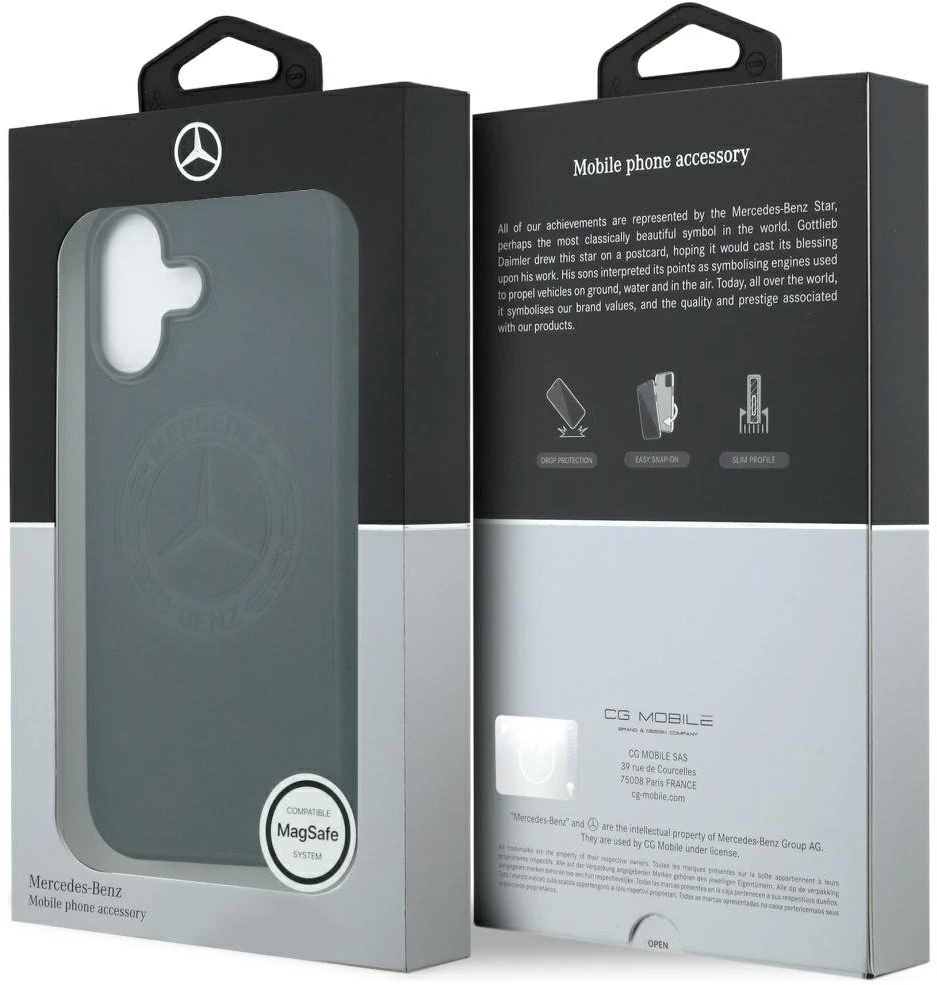 Original dėklas MERCEDES Leather Vintage Logo MagSafe skirtas Apple iPhone 17 juodos spalvos