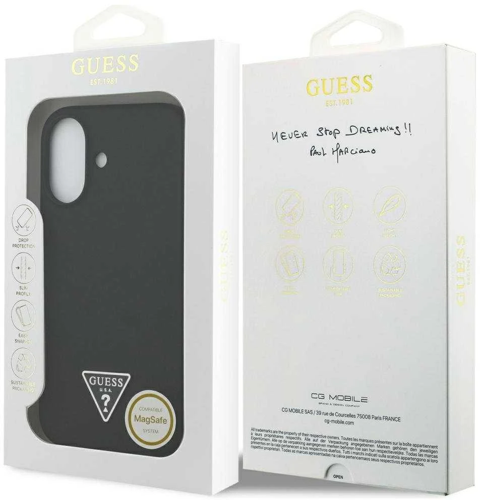 Dėklas Guess Silicone Triangle Logo MagSafe Apple iPhone 17 juodos spalvos