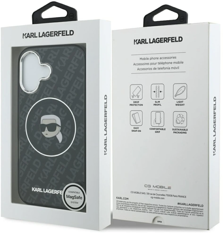 Dėklas Karl Lagerfeld IML Karl Head Logo MagSafe for Apple iPhone 17 Pro juodos spalvos