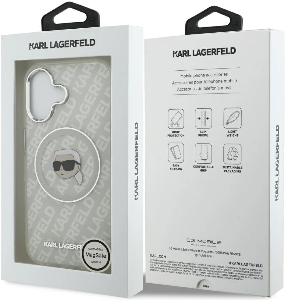 Dėklas Original Pouch Karl Lagerfeld IML Karl Head Logo MagSafe skirtas Apple iPhone 17 pilkos spalvos