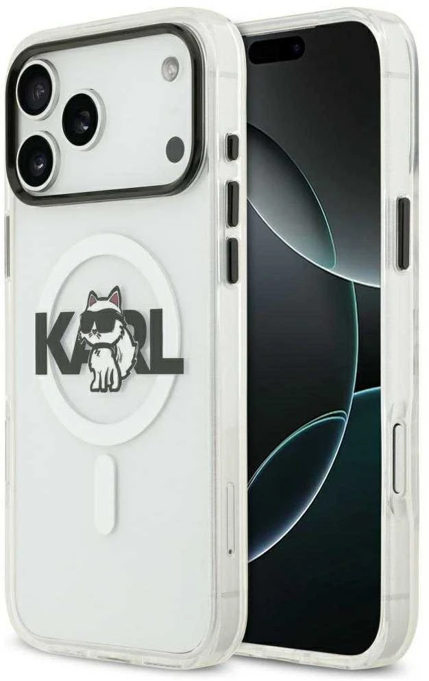Originalus dėklas Karl Lagerfeld IML Choupette Sketch Logo Magsafe dėklas Apple iPhone 17 skaidrus