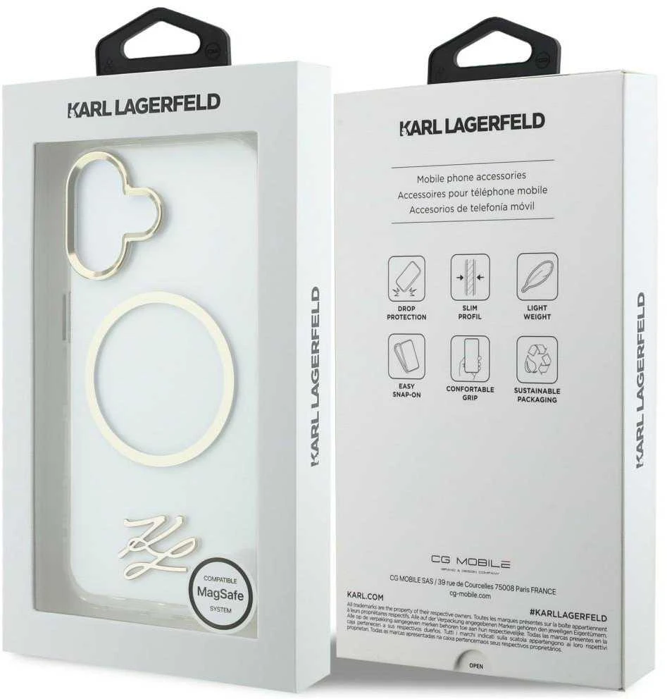 „Karl Lagerfeld IML KL Script Logo MagSafe“ dėklas, skirtas „iPhone 17“ – permatomas