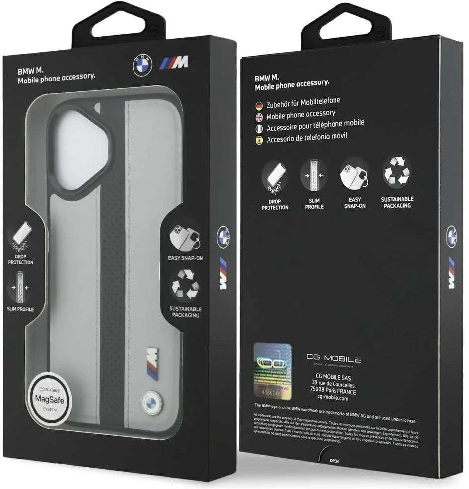 Dėklas BMW M perforuotos juostelės logotipu MagSafe Apple iPhone 17 pilkas