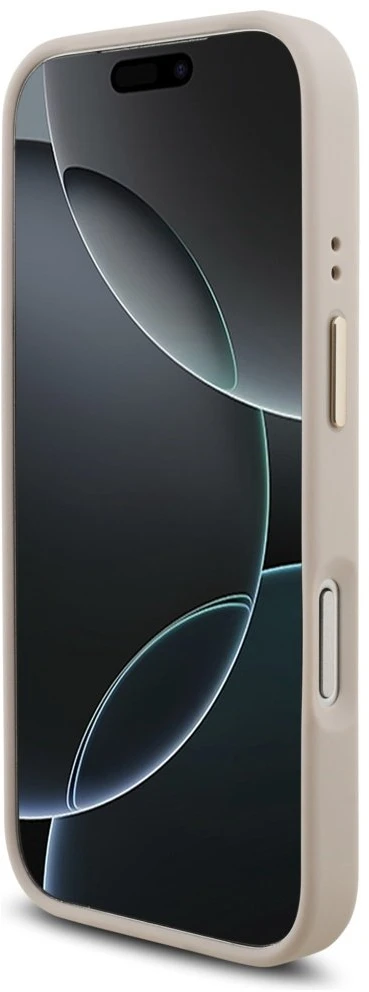 Guess PU Leather 4G Metal Logo Gold Frame dėklas skirtas Apple iPhone 17 Pro rožinės spalvos