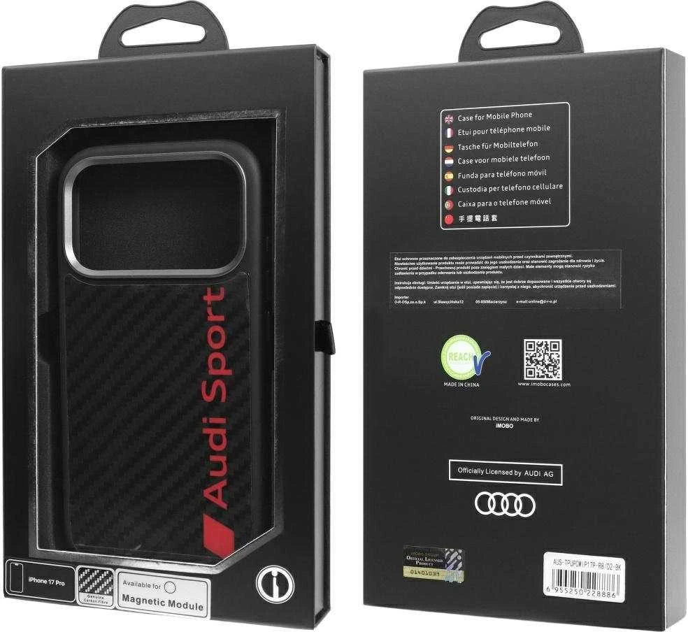 Dėklas Audi R8 Carbon Fiber MagSafe Apple iPhone 17 Pro juodos spalvos