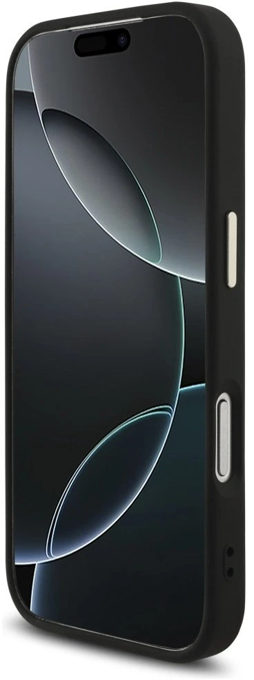 Guess PU Leather 4G Metal Logo Gold Frame dėklas skirtas Apple iPhone 17 Pro juodos spalvos