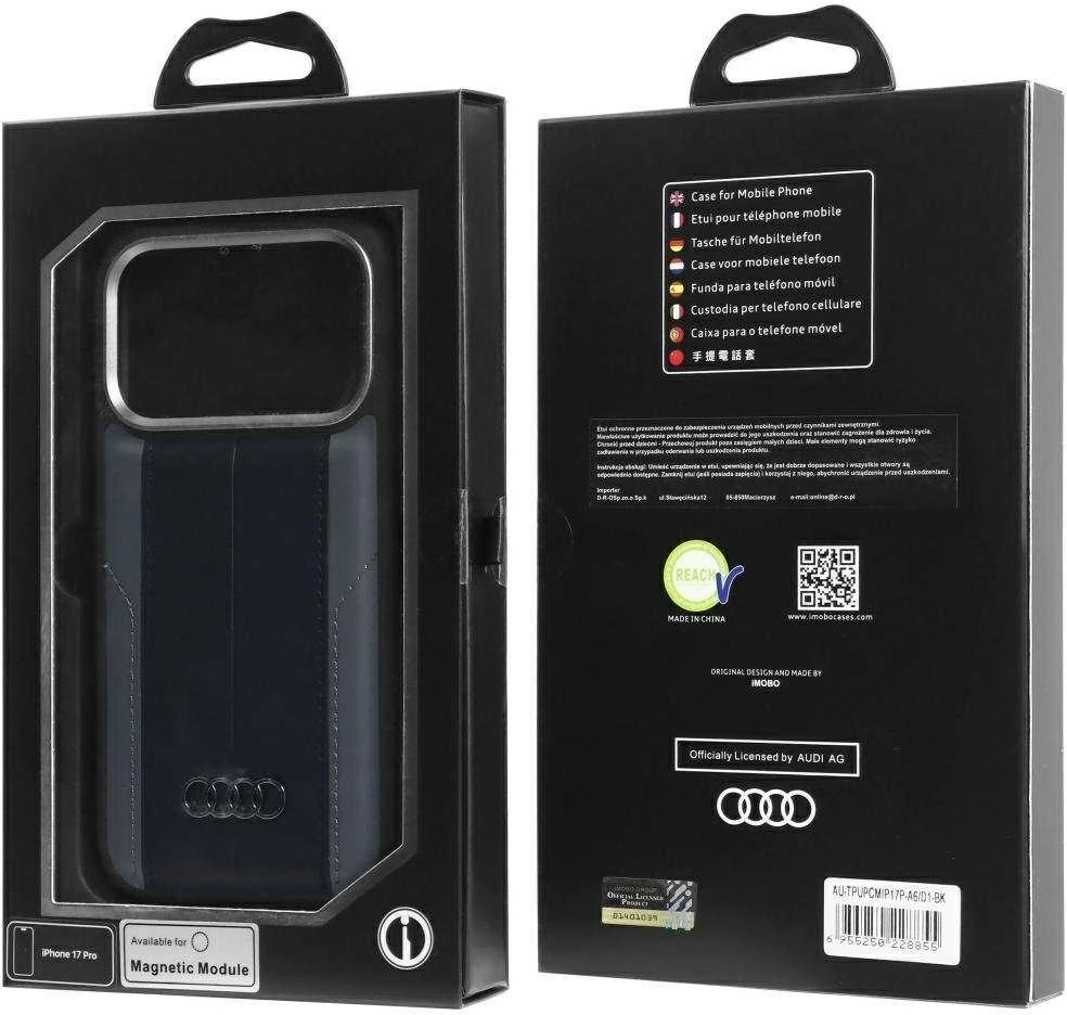 Dėklas Audi A6 Synthetic Leather MagSafe Apple iPhone 17 Pro juodos spalvos