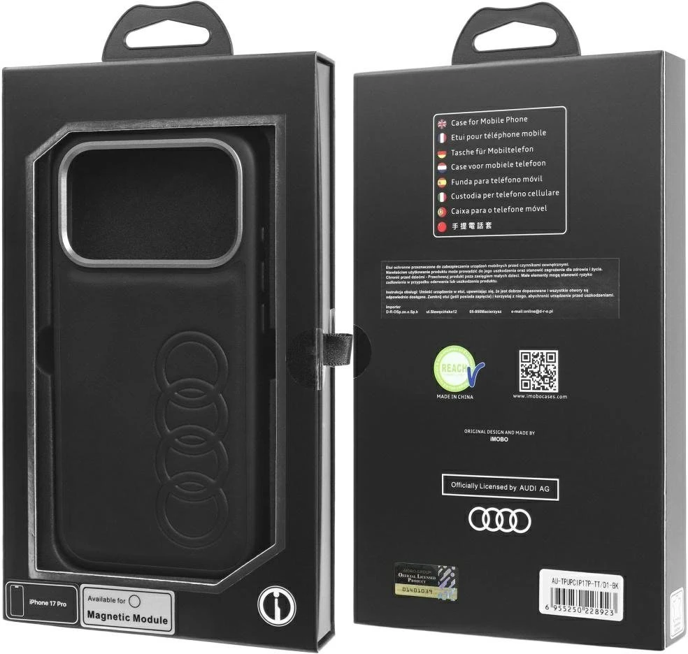 Dėklas Audi TT Synthetic Leather MagSafe Apple iPhone 17 Pro juodos spalvos