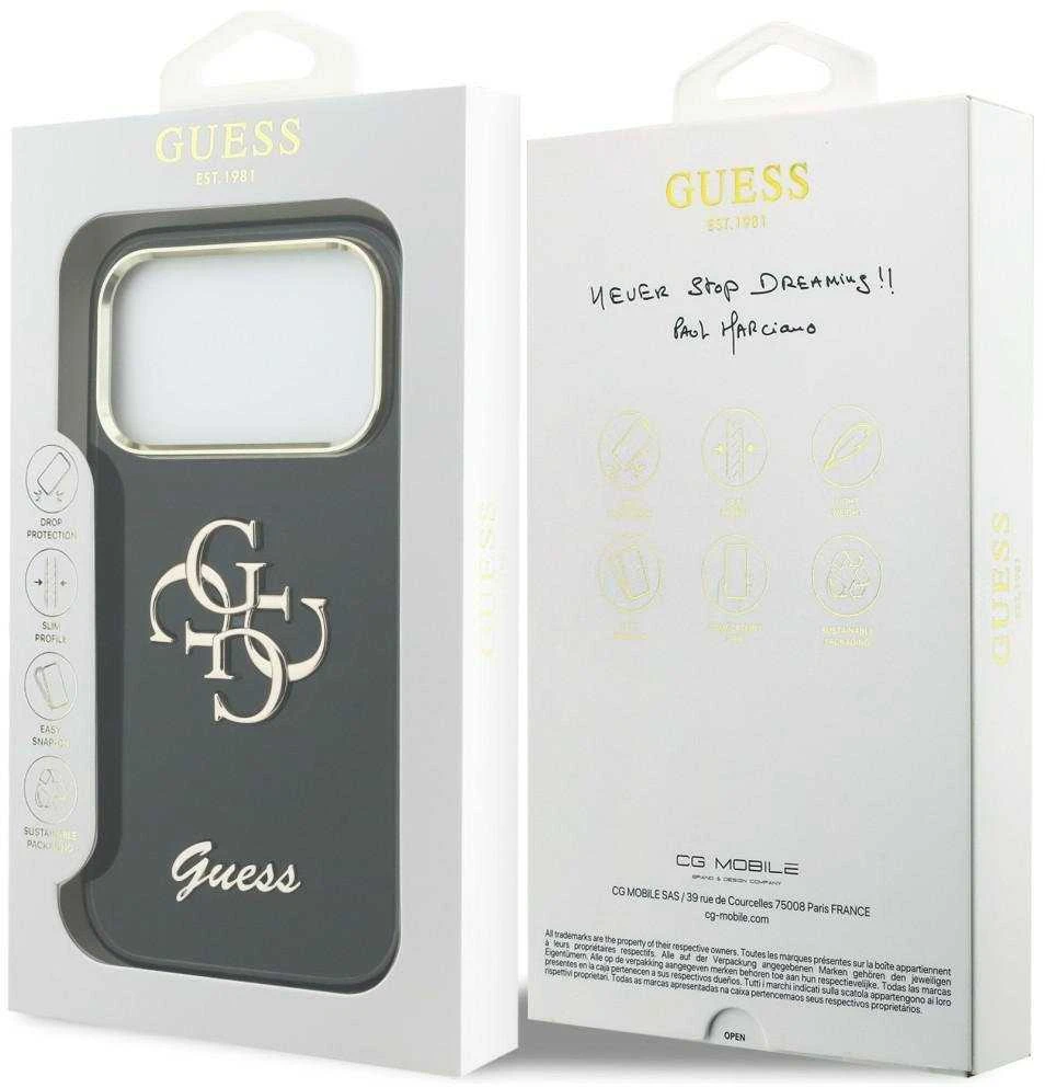 „Guess IML 4G Script Metal“ dėklas, skirtas „iPhone 17 Pro“ - juodas