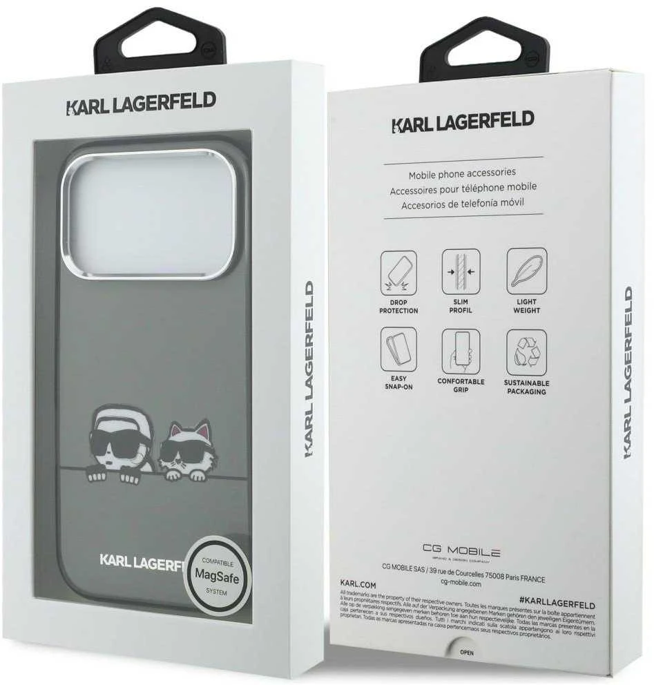 Karl Lagerfeld IML K&CH Heads Logo MagSafe dėklas skirtas Apple iPhone Apple iPhone 17 Pro juodos spalvos