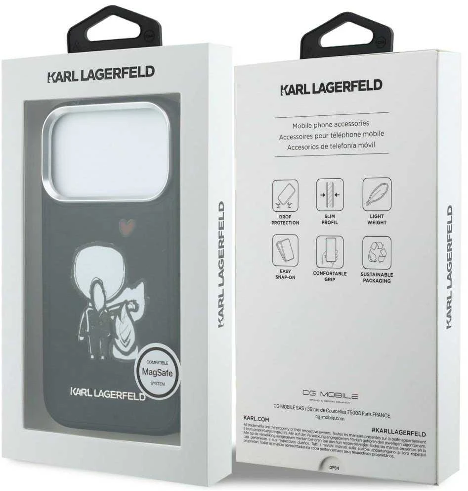„Karl Lagerfeld“ „Karl & Choupette“ logotipo „MagSafe“ dėklas, skirtas „iPhone 17 Pro“ – Juodas