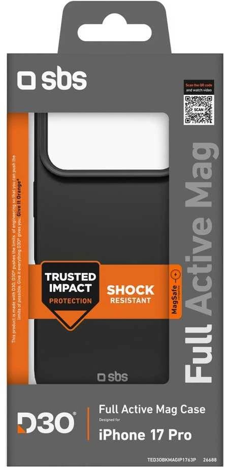 SBS Full Active Mag dėklas with D3O Technology skirtas Apple iPhone 17 Pro – juodos spalvos