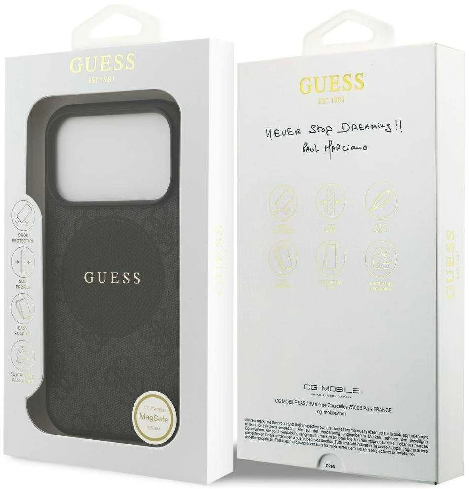 Dėklas Guess 4G Circle Classic Logo MagSafe Apple iPhone 17 Pro juodos spalvos