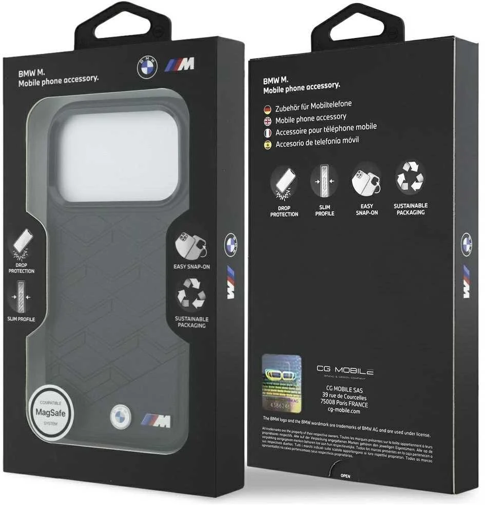 Dėklas BMW M Shape Logo MagSafe Apple iPhone 17 Pro juodos spalvos
