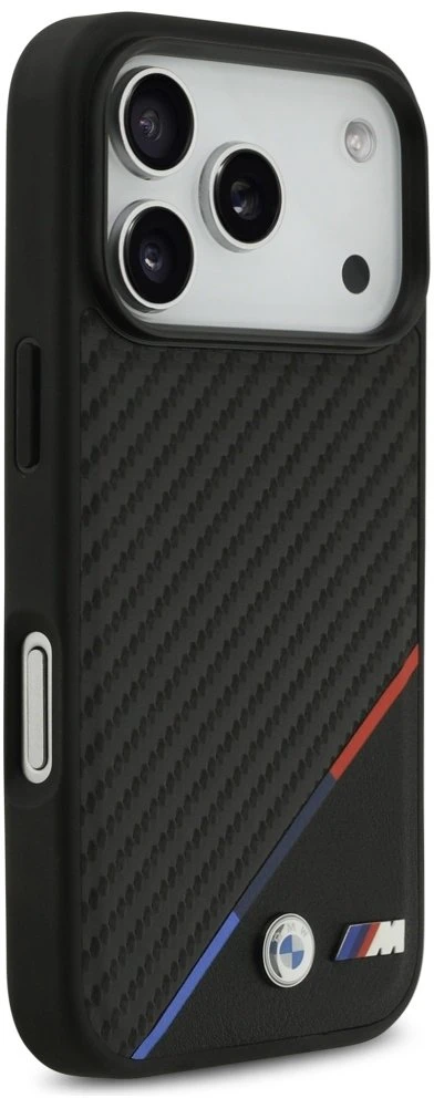 Dėklas BMW M Carbon Tricolor Line MagSafe Apple iPhone 17 Pro juodos spalvos
