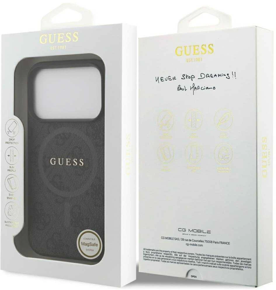 Guess 4G Ring Classic Logo MagSafe dėklas skirtas Apple iPhone 17 Pro juodos spalvos
