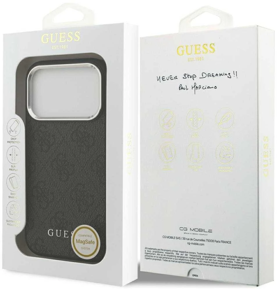 Guess 4G MagSafe dėklas skirtas Apple iPhone 17 Pro juodos spalvos