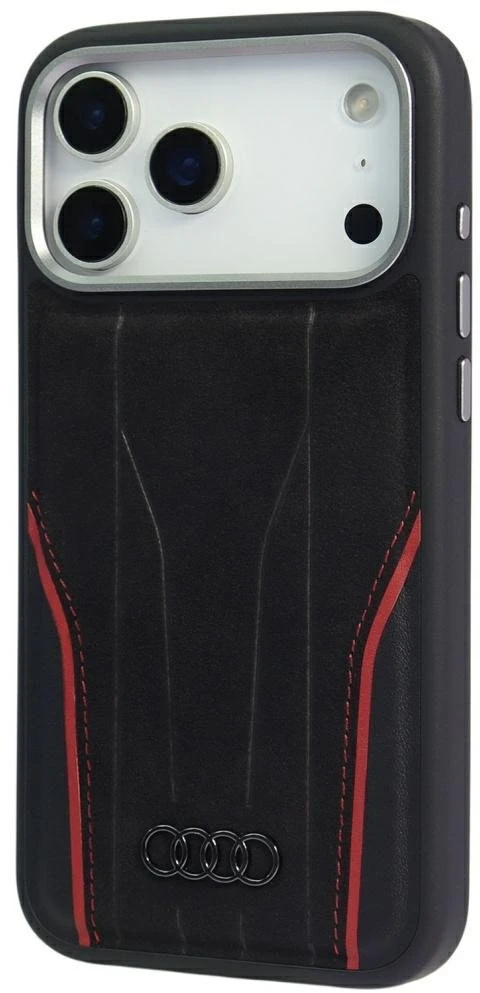 Dėklas Audi R8 Genuine Leather MagSafe Apple iPhone 17 Pro juodos spalvos-red