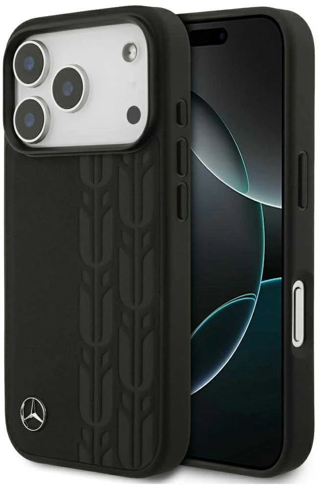 Mercedes Leather Laurel Leaves MagSafe dėklas skirtas Apple iPhone 17 Pro juodos spalvos