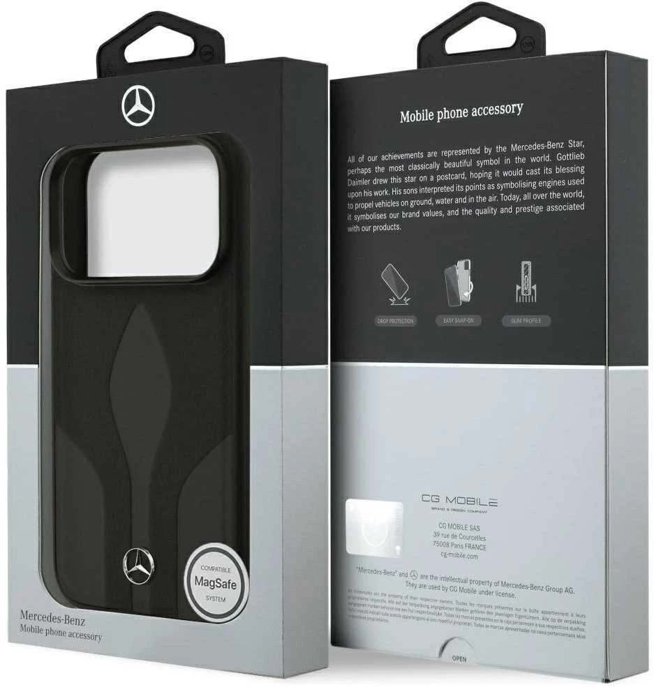 Dėklas Mercedes Leather The Move MagSafe skirtas Apple iPhone 17 Pro juodos spalvos