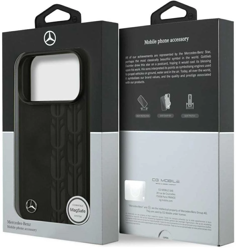 Mercedes Leather Laurel Leaves MagSafe dėklas skirtas Apple iPhone 17 Pro juodos spalvos