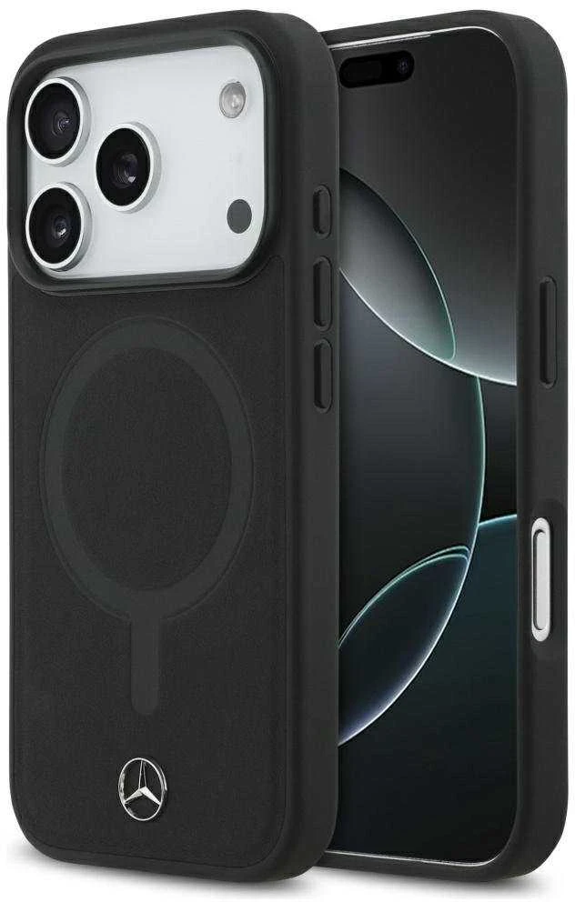 Mercedes Plain Smooth Leather MagSafe dėklas Apple iPhone 17 Pro juodos spalvos