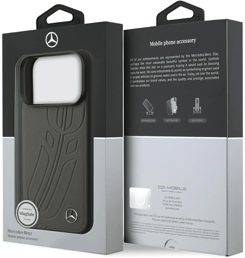 Dėklas Aprašymas „Mercedes Leather Large Laurel Leave MagSafe Apple iPhone 17 Pro Anthracite“