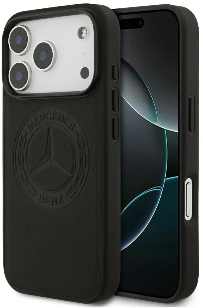 Original dėklas MERCEDES Leather Vintage Logo MagSafe skirtas Apple iPhone 17 Pro juodos spalvos
