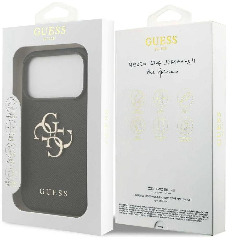 Original dėklas GUESS Grained Big 4G & Classic Logo skirtas Apple iPhone 17 Pro juodos spalvos