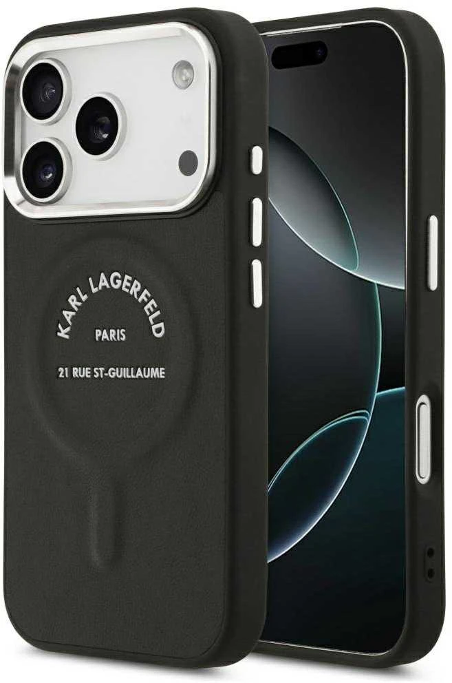 Karl Lagerfeld Karl RSG Logo MagSafe dėklas skirtas Apple iPhone 17 Pro juodos spalvos