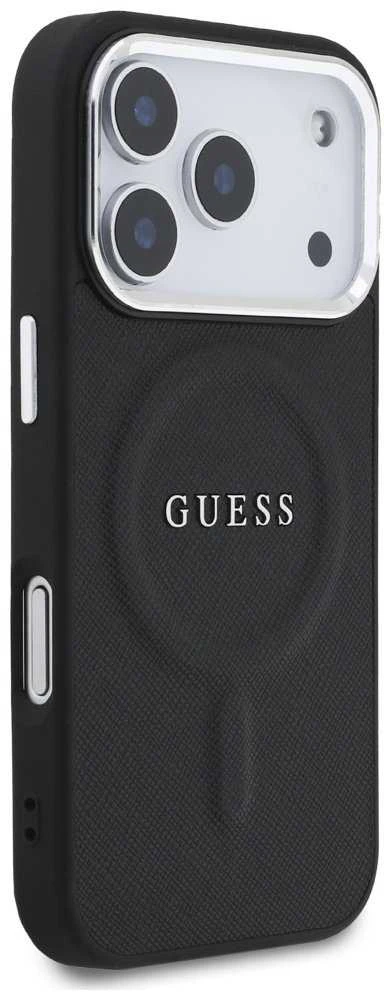 Guess PU Saffiano MagSafe dėklas skirtas Apple iPhone 17 Pro juodos spalvos