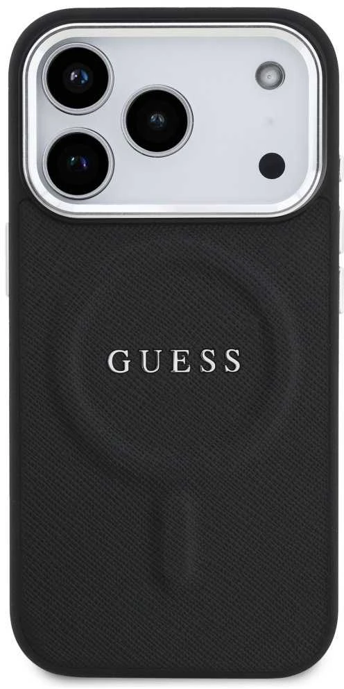 Guess PU Saffiano MagSafe dėklas skirtas Apple iPhone 17 Pro juodos spalvos