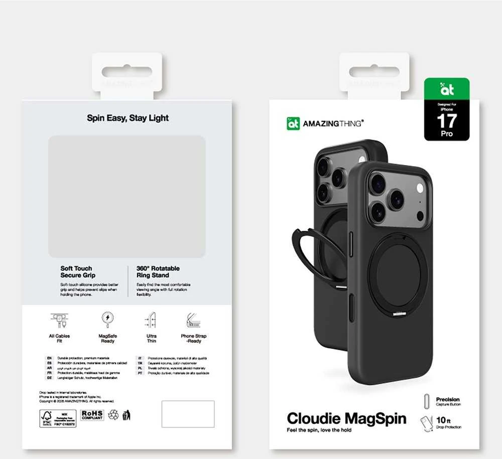 AmazingThing Cloudie Apple iPhone 17 Pro dėklas with Stand – juodos spalvos