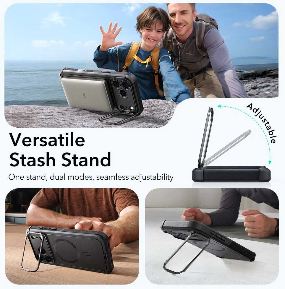 ESR „Cyber ​​Kickstand MagSafe“ dėklas, skirtas „iPhone 17 Pro“ – Juodas