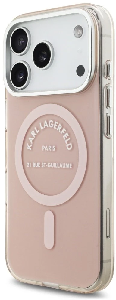 Karl Lagerfeld IML Karl RSG Logo MagSafe dėklas skirtas Apple iPhone 17 Pro rožinės spalvos