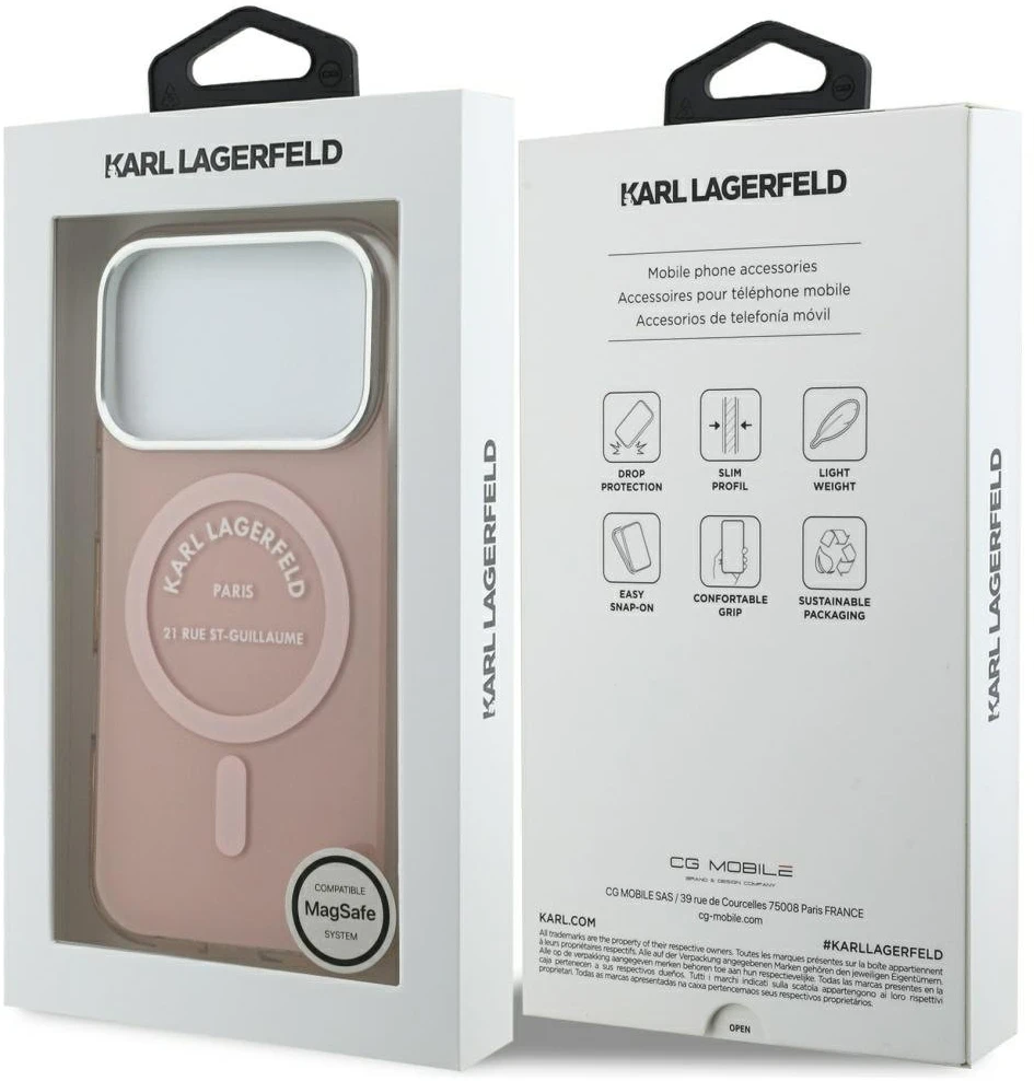 Karl Lagerfeld IML Karl RSG Logo MagSafe dėklas skirtas Apple iPhone 17 Pro rožinės spalvos