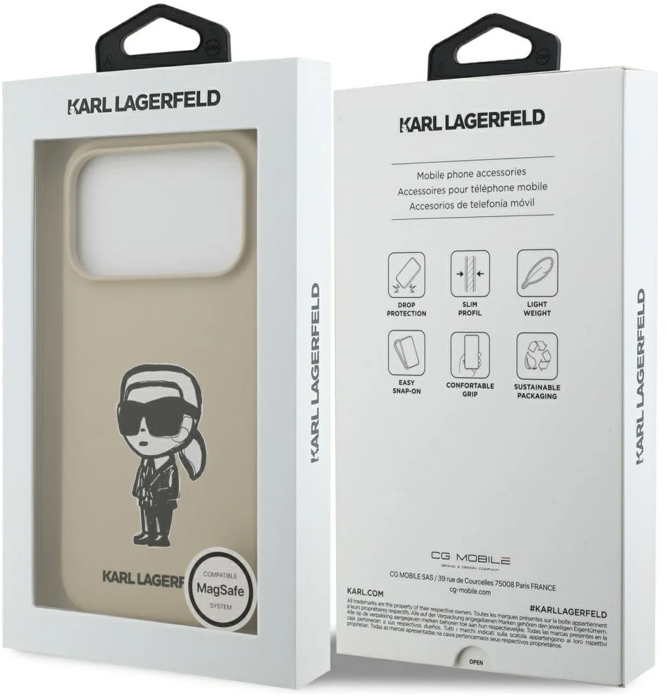„Karl Lagerfeld“ silikoninis „Karl Sketch & Logo MagSafe“ dėklas, skirtas „iPhone 17 Pro“ – rudas