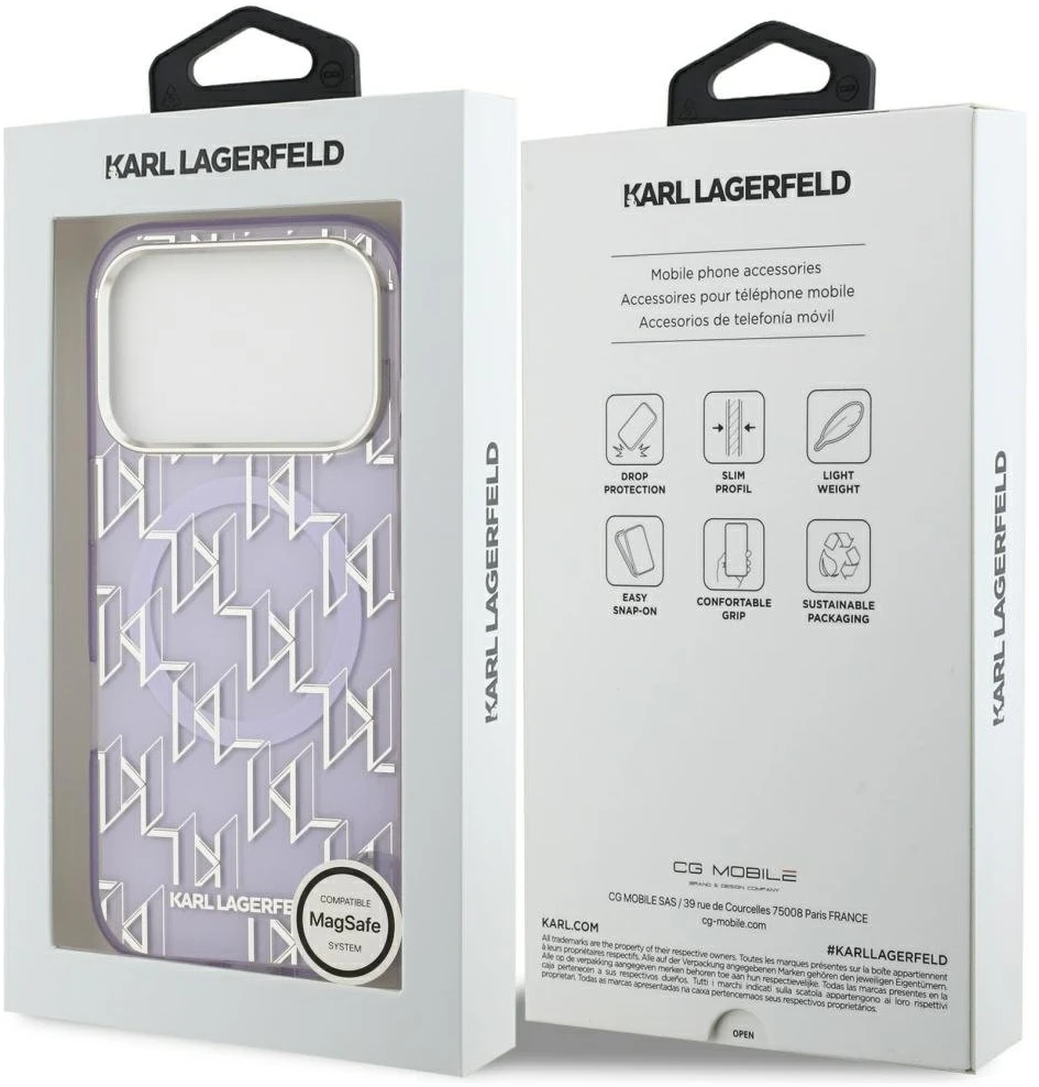 Karl Lagerfeld IML KL Monogram MagSafe dėklas skirtas Apple iPhone 17 Pro Violetinė