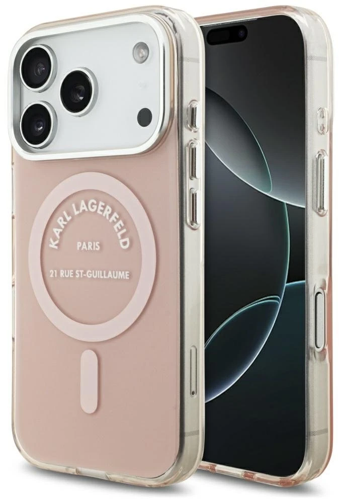 Karl Lagerfeld IML Karl RSG Logo MagSafe dėklas skirtas Apple iPhone 17 Pro rožinės spalvos