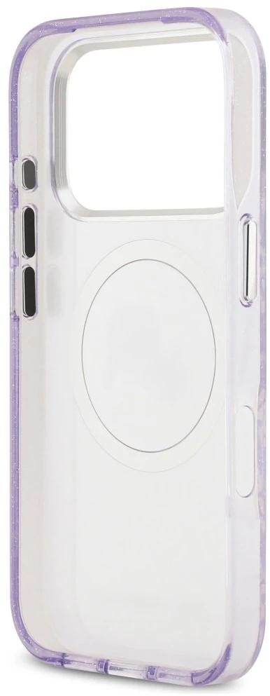 Karl Lagerfeld IML Glitter Karl & Choupette Heads Logo MagSafe dėklas skirtas Apple iPhone 17 Pro Violetinė