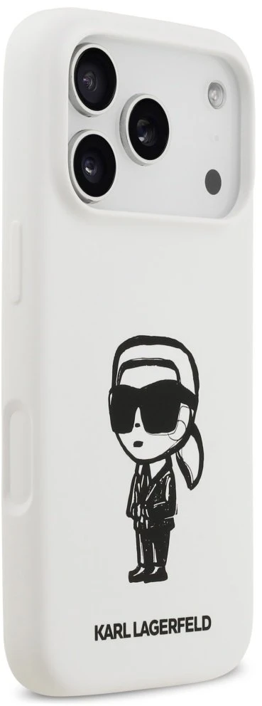 „Karl Lagerfeld“ silikoninis „Karl Sketch & Logo MagSafe“ dėklas, skirtas „iPhone 17 Pro“ – Baltas