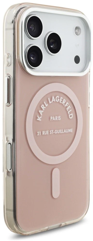 Karl Lagerfeld IML Karl RSG Logo MagSafe dėklas skirtas Apple iPhone 17 Pro rožinės spalvos
