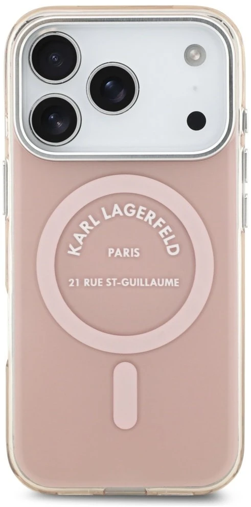 Karl Lagerfeld IML Karl RSG Logo MagSafe dėklas skirtas Apple iPhone 17 Pro rožinės spalvos