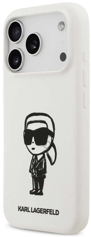 „Karl Lagerfeld“ silikoninis „Karl Sketch & Logo MagSafe“ dėklas, skirtas „iPhone 17 Pro“ – Baltas