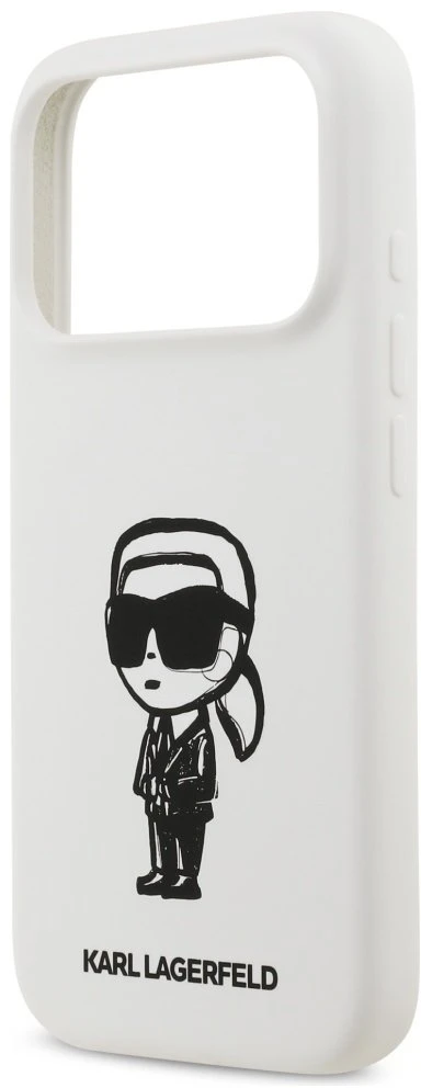 „Karl Lagerfeld“ silikoninis „Karl Sketch & Logo MagSafe“ dėklas, skirtas „iPhone 17 Pro“ – Baltas