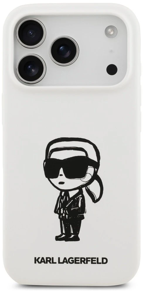 „Karl Lagerfeld“ silikoninis „Karl Sketch & Logo MagSafe“ dėklas, skirtas „iPhone 17 Pro“ – Baltas