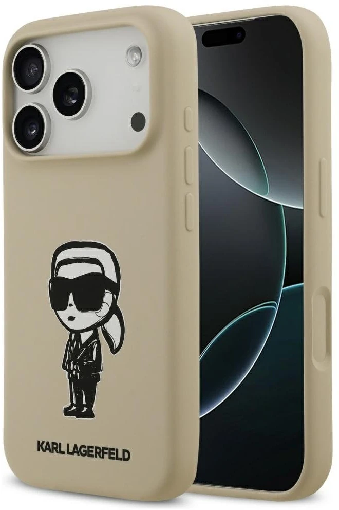 „Karl Lagerfeld“ silikoninis „Karl Sketch & Logo MagSafe“ dėklas, skirtas „iPhone 17 Pro“ – rudas