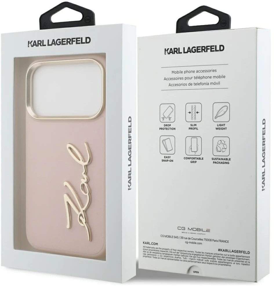 Karl Lagerfeld Karl Script Logo dėklas skirtas Apple iPhone 17 Pro rožinės spalvos