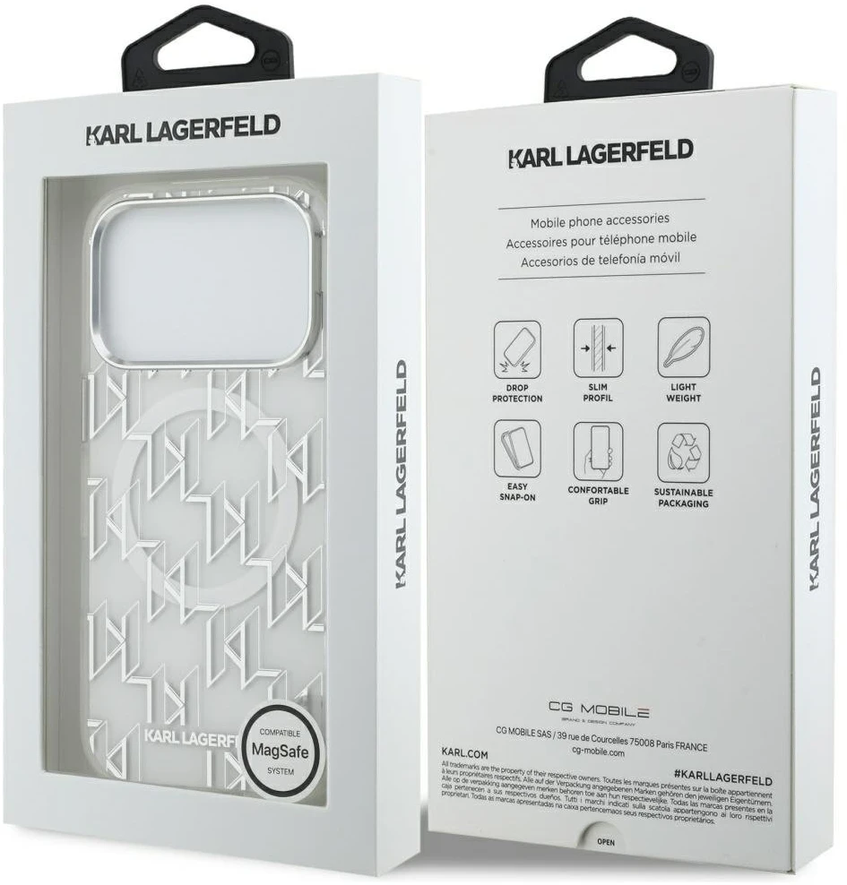 Karl Lagerfeld IML KL Monogram MagSafe dėklas skirtas Apple iPhone 17 Pro Max baltos spalvos